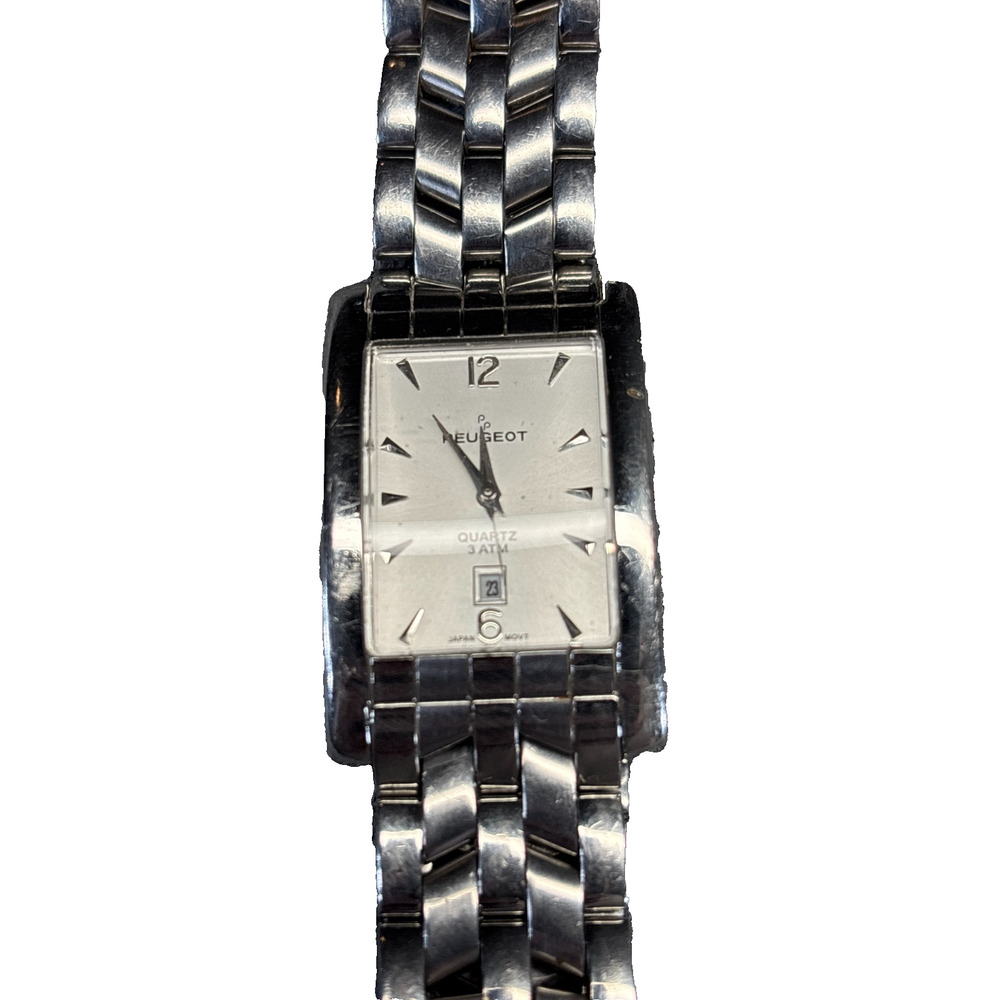 Peugeot Rectangular Stainless Steel Quartz Watch Date 3ATM Japan Movement